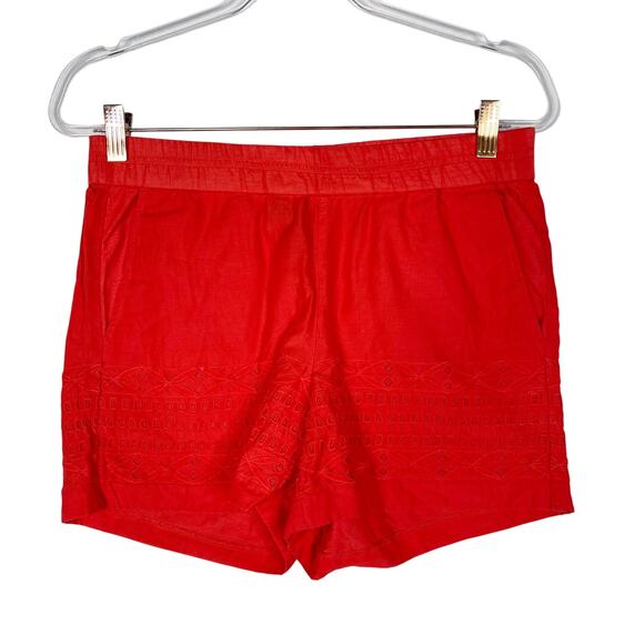 J Crew Womens XSmall XS Red Eyelet Shorts Cotton Pull On Waist Pockets Summer - Picture 1 of 12